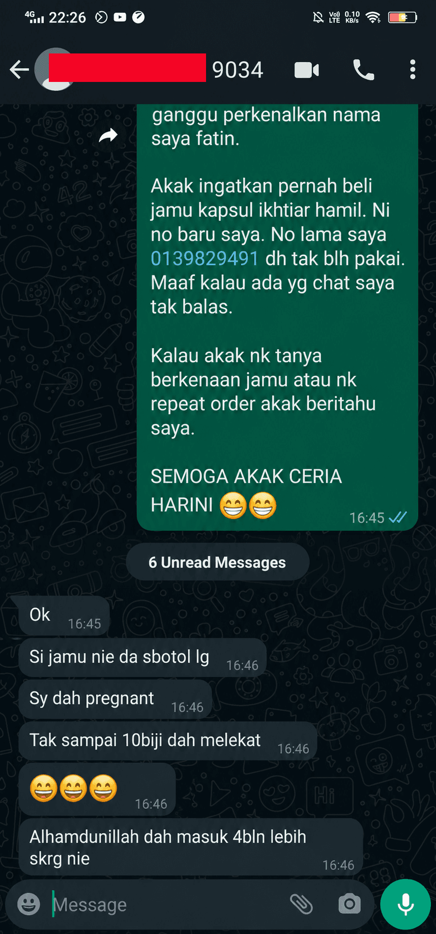 Testimoni WhatsApp - 4 bulan pregnant