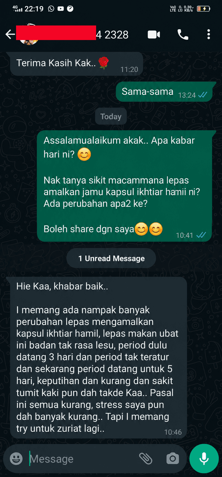 Testimoni WhatsApp - perubahan kesihatan